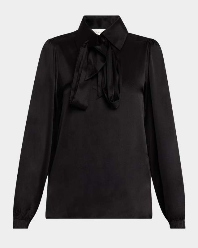 Kikki Neck-Tie Collared Silk Blouse